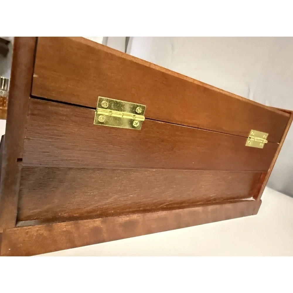 Wooden Burl Walnut Finish Floral Jewelry Box With Mirror